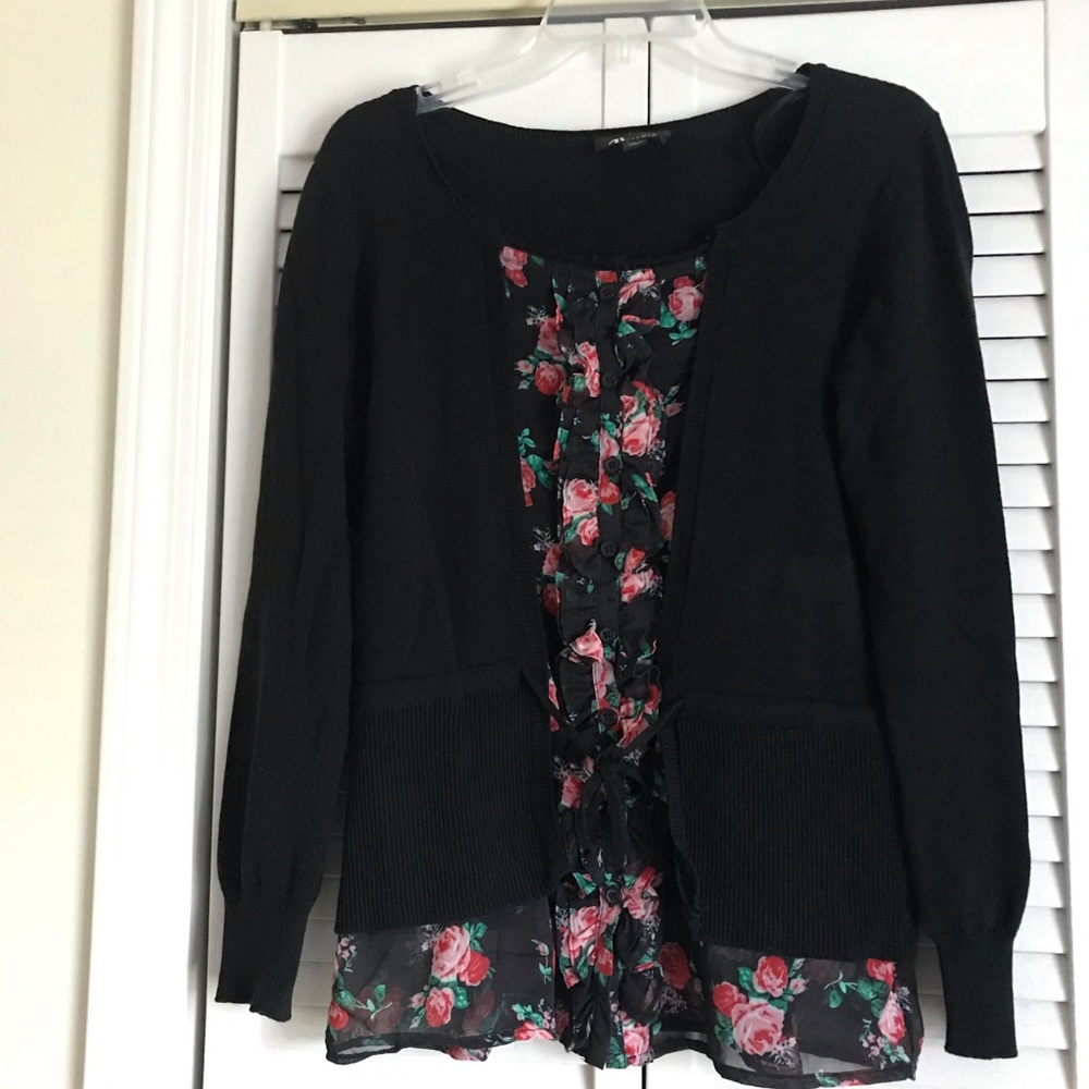 AB Studio Sweater w/built in Floral Blouse